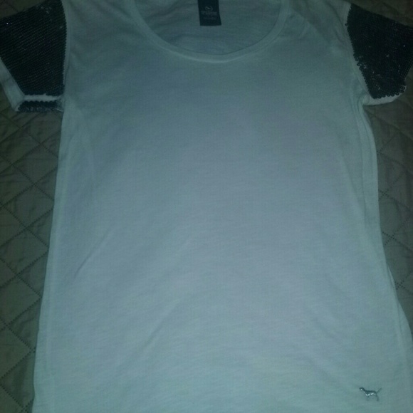 Victoria Secret S/P Blue/Silver Sequin Sleeve Tee - Picture 4 of 8